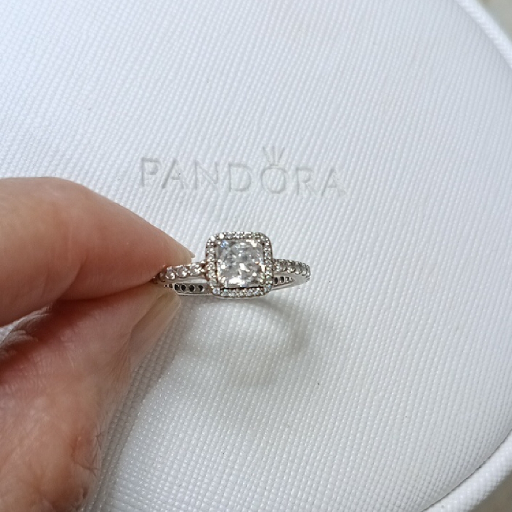 Pandora Vintage Stirling Silver And Clear CZ Square Stone Timeless Elegance Ring